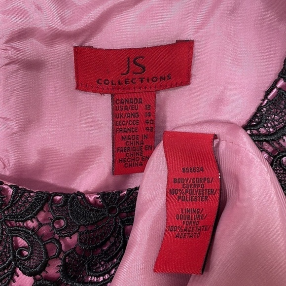 JS Collections Dress Cocktail Party Pink Black Lace Bow Size 12 - Picture 12 of 12